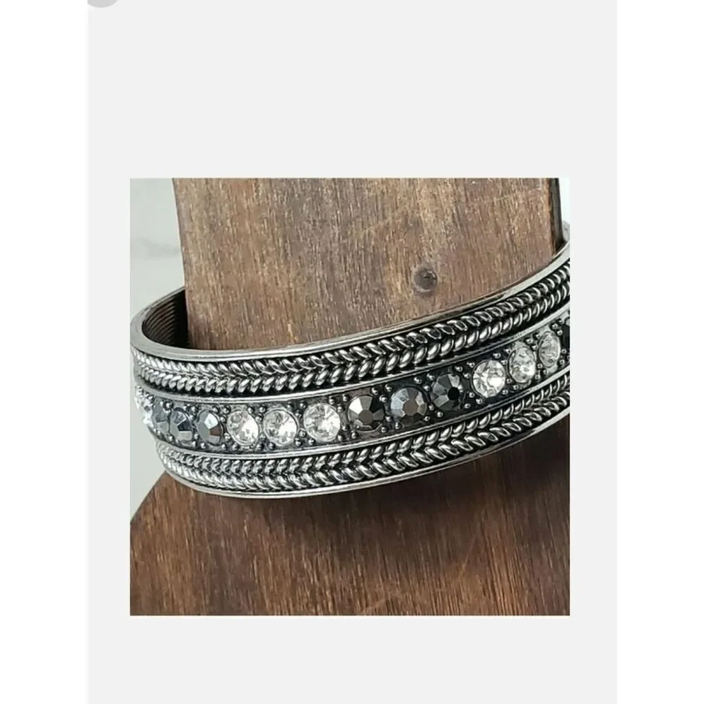 STAINLESS STEEL Crystal Embellished Metal Cuff Bracelet
